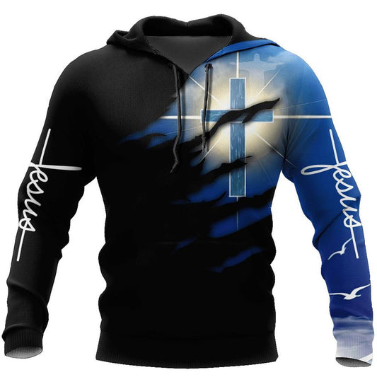 God Blessed Cross Blue God 3D Hoodie For Man And Women, Jesus Printed 3D Hoodie