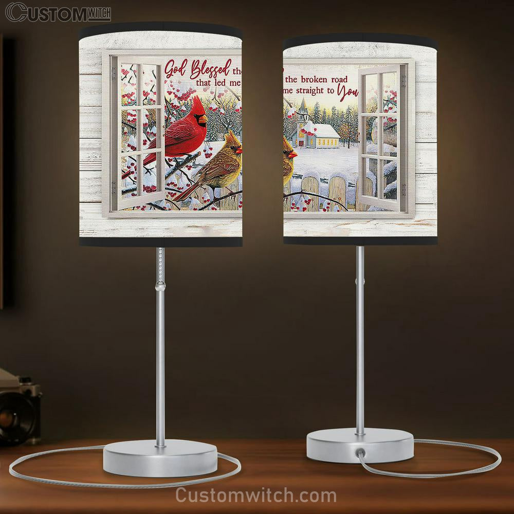 God Blessed The Broken Road Cardinal Table Lamb Gift - Bible Verse Table Lamb - Religious Bedroom Decor