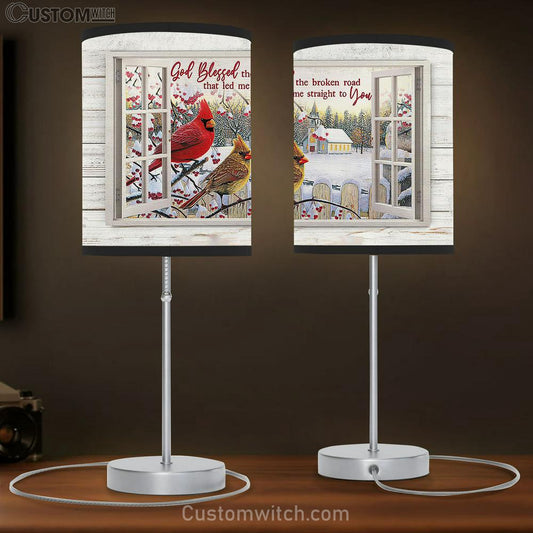 God Blessed The Broken Road Cardinal Table Lamb Gift - Bible Verse Table Lamb - Religious Bedroom Decor