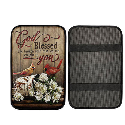 God Blessed The Broken Road Lovely Cardinal Car Center Console Cover, Christian Car Accessories