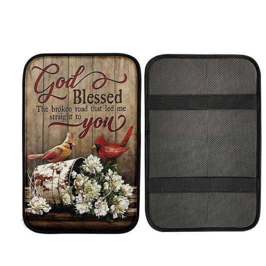 God Blessed The Broken Road Lovely Cardinal Car Center Console Cover, Christian Car Accessories
