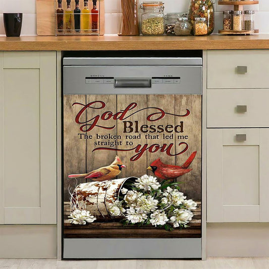 God Blessed The Broken Road Lovely Cardinal Dishwasher Cover, Bible Verse Dishwasher Stickers, Christian Inspirational Kitchen Decor