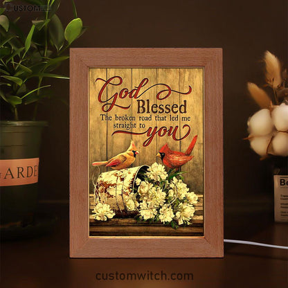 God Blessed The Broken Road Lovely Cardinal Frame Lamp Art - Bible Verse Art - Christian Inspirational Decor