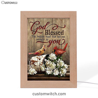 God Blessed The Broken Road Lovely Cardinal Frame Lamp Art - Bible Verse Art - Christian Inspirational Decor