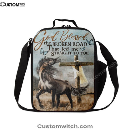 God Blessed The Broken Road That Led Me Straight To You Lunch Bag, Horse Cross Butterflies Lunch Bag, Christian Lunch Bag For School, Picnic