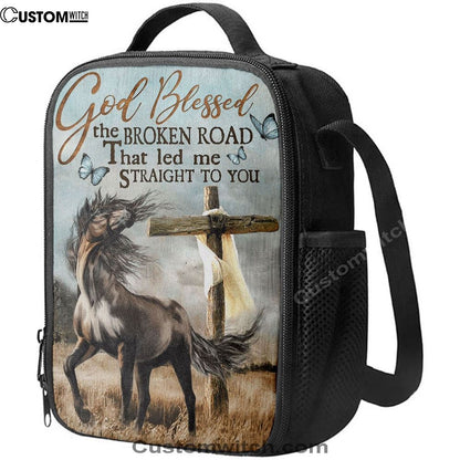 God Blessed The Broken Road That Led Me Straight To You Lunch Bag, Horse Cross Butterflies Lunch Bag, Christian Lunch Bag For School, Picnic