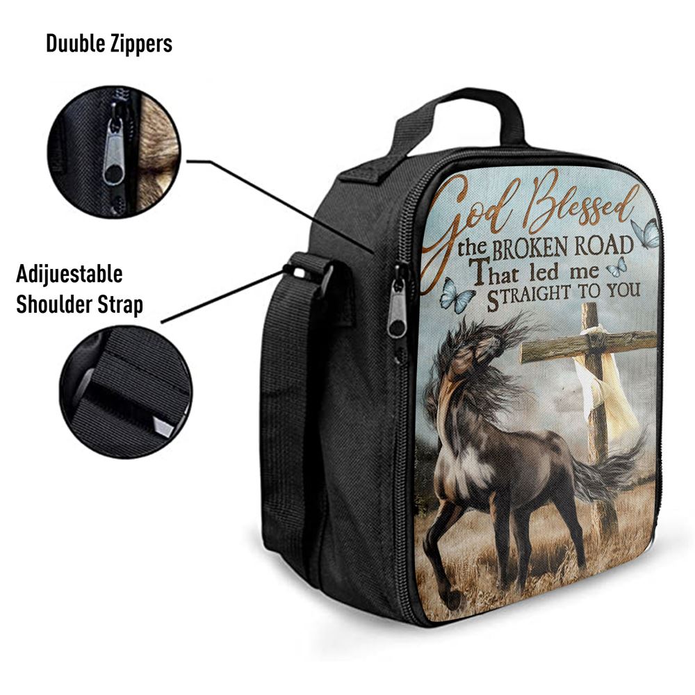 God Blessed The Broken Road That Led Me Straight To You Lunch Bag, Horse Cross Butterflies Lunch Bag, Christian Lunch Bag For School, Picnic