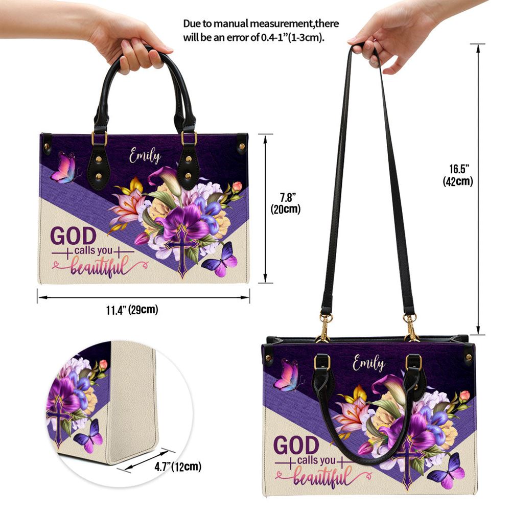God Calls You Beautiful Flower And Cross Gorgeous Personalized Leather Handbag With Handle