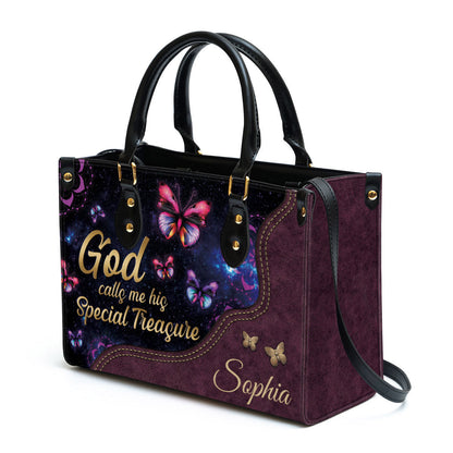 God Calls You His Treasure Leather Bag, Custom Name Butterfly Leather Handbag, Christian Gifts For Women