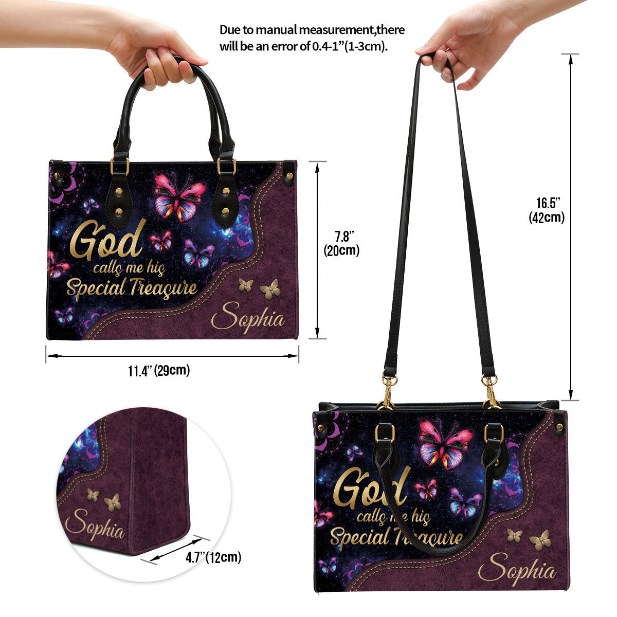 God Calls You His Treasure Leather Bag, Custom Name Butterfly Leather Handbag, Christian Gifts For Women