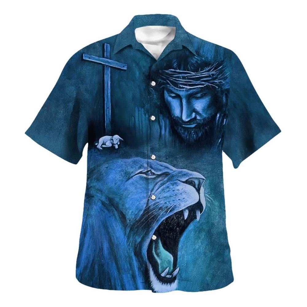 God Christian Jesus Lion Lamb Religious For Believer Hawaiian Shirt For Men, Christian Hawaiian Shirt, Gift For Christian
