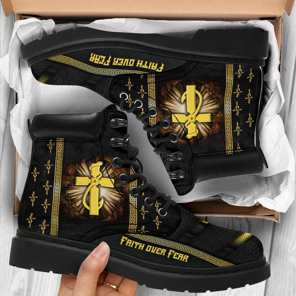 God Faith Over Fear Boots, Christian Fashion Shoes, Christian Lifestyle Boots, Bible Verse Boots, Christian Apparel Boots