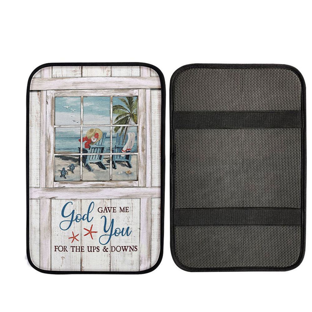 God Gave Me You Beach Turtle Car Center Console Cover, Religious Car Interior Accessories