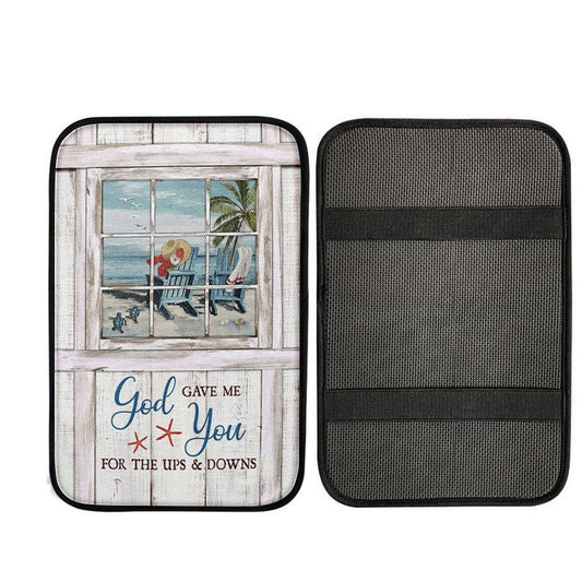 God Gave Me You Beach Turtle Car Center Console Cover, Religious Car Interior Accessories