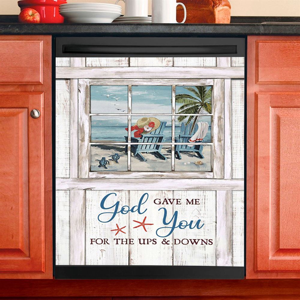 God Gave Me You Beach Turtle Dishwasher Cover, Christian Dishwasher Stickers, Bible Verse Kitchen Decor