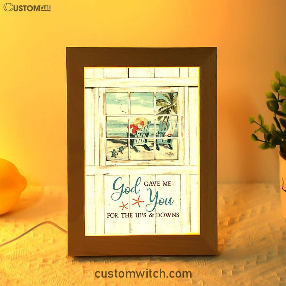 God Gave Me You Beach Turtle Frame Lamp Art - Christian Night Light - Bible Verse Wooden Lamp