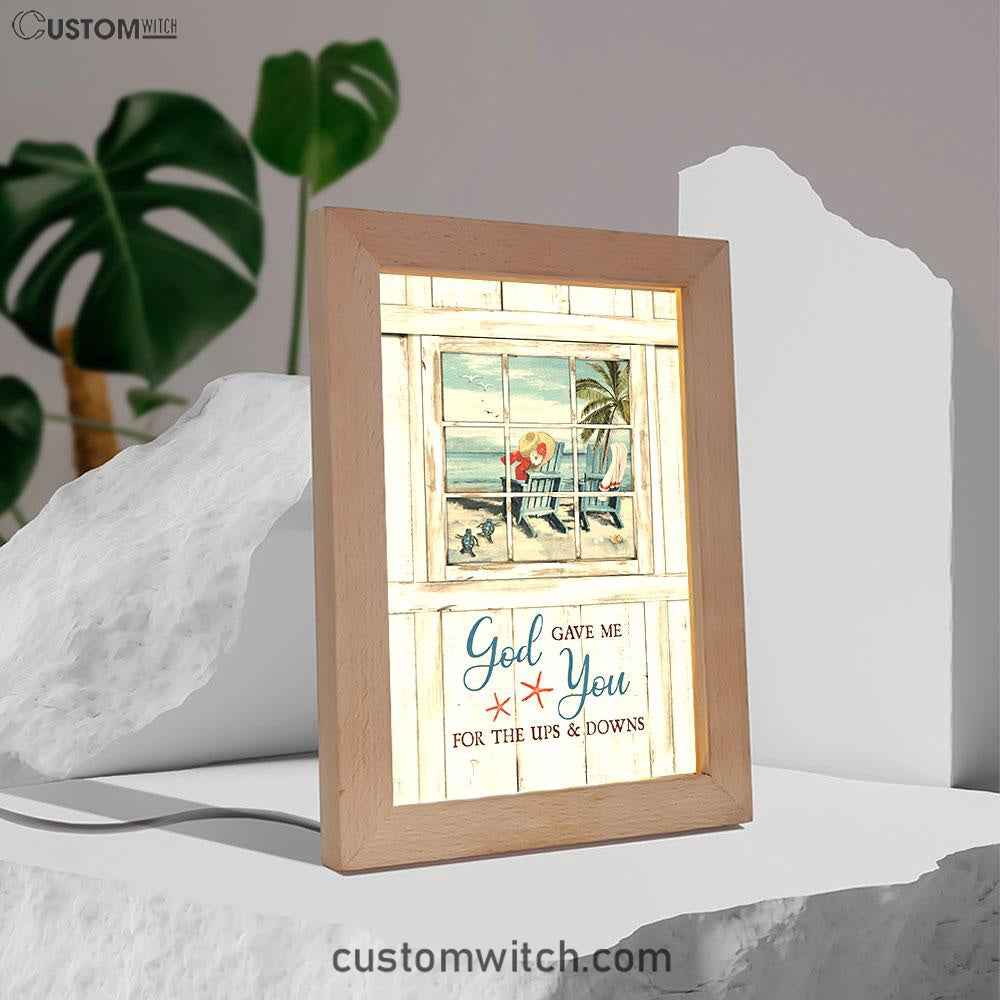God Gave Me You Beach Turtle Frame Lamp Art - Christian Night Light - Bible Verse Wooden Lamp