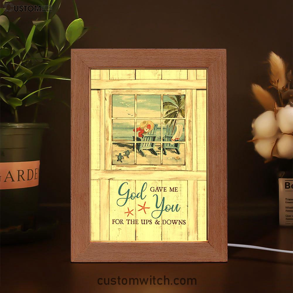 God Gave Me You Beach Turtle Frame Lamp Art - Christian Night Light - Bible Verse Wooden Lamp
