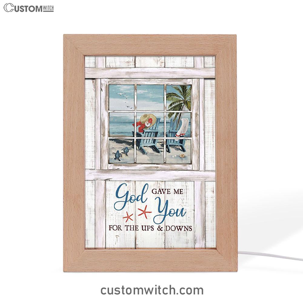 God Gave Me You Beach Turtle Frame Lamp Art - Christian Night Light - Bible Verse Wooden Lamp