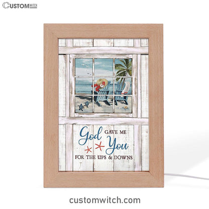 God Gave Me You Beach Turtle Frame Lamp Art - Christian Night Light - Bible Verse Wooden Lamp