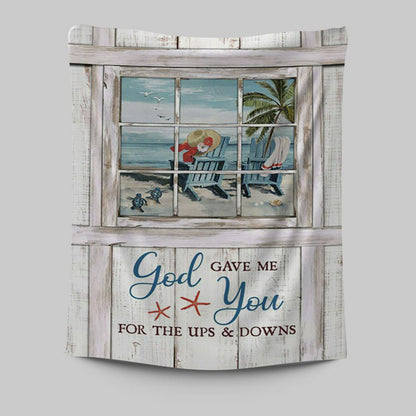 God Gave Me You Beach Turtle Tapestry Wall Art - Christian Tapestries Prints - Bible Verse Tapestry Art