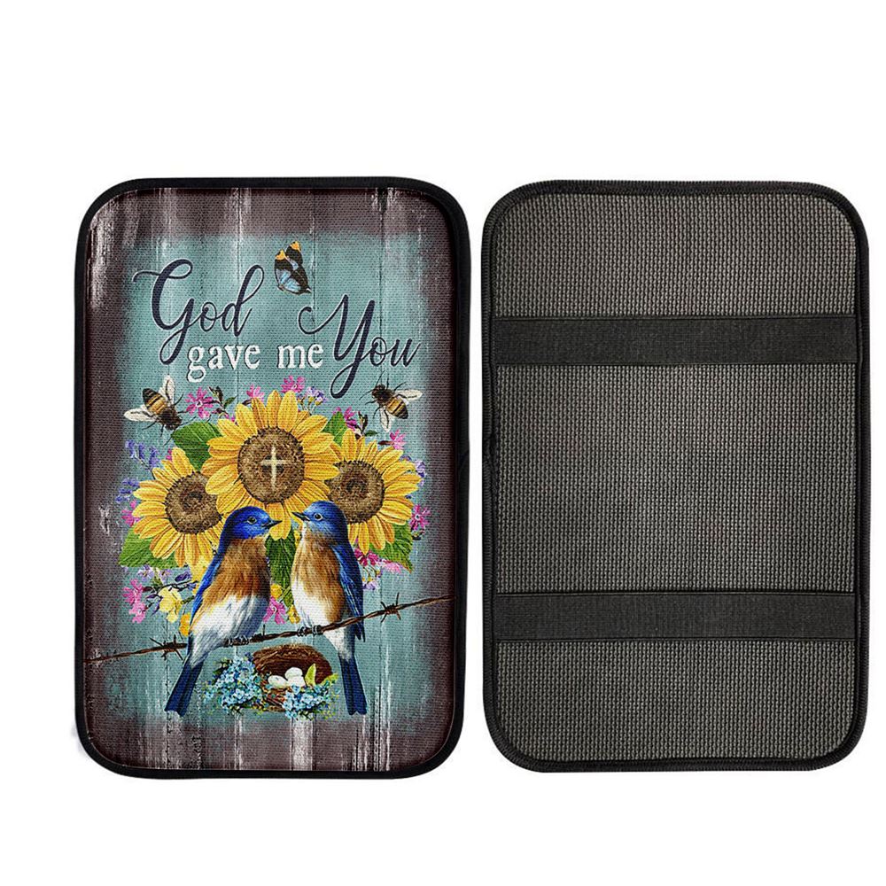 God Gave Me You Bird Nest Sunflower Butterfly Car Center Console Cover, Christian Car Accessories