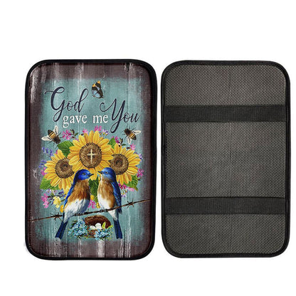 God Gave Me You Bird Nest Sunflower Butterfly Car Center Console Cover, Christian Car Accessories