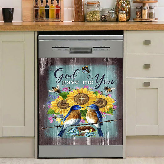 God Gave Me You Bird Nest Sunflower Butterfly Dishwasher Cover, Bible Verse Dishwasher Stickers, Christian Inspirational Kitchen Decor
