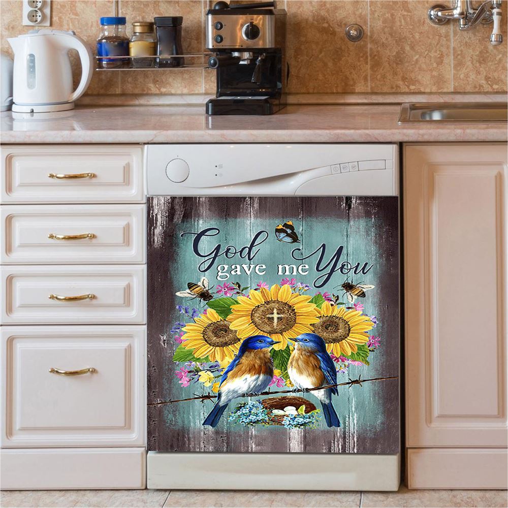 God Gave Me You Bird Nest Sunflower Butterfly Dishwasher Cover, Bible Verse Dishwasher Stickers, Christian Inspirational Kitchen Decor