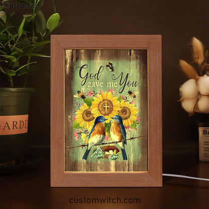 God Gave Me You Bird Nest Sunflower Butterfly Frame Lamp Art - Bible Verse Art - Christian Inspirational Decor