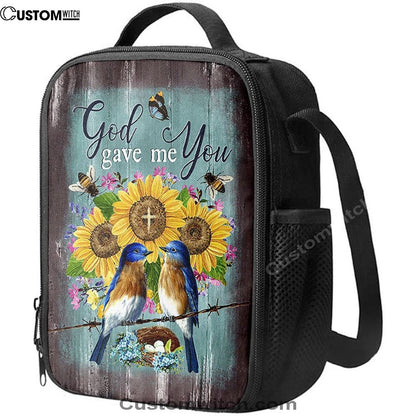 God Gave Me You Bird Nest Sunflower Butterfly Lunch Bag, Christian Lunch Bag, Religious Lunch Box For School, Picnic