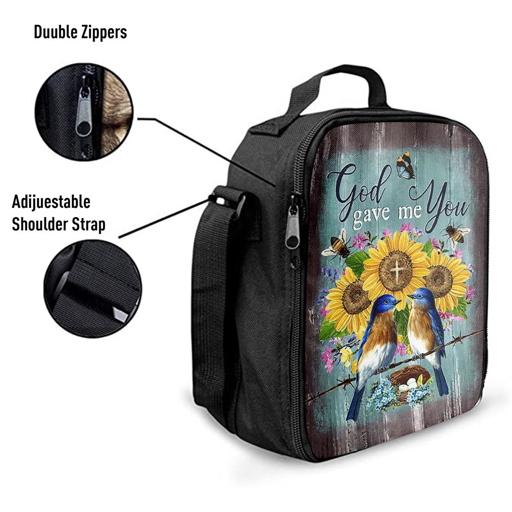 God Gave Me You Bird Nest Sunflower Butterfly Lunch Bag, Christian Lunch Bag, Religious Lunch Box For School, Picnic