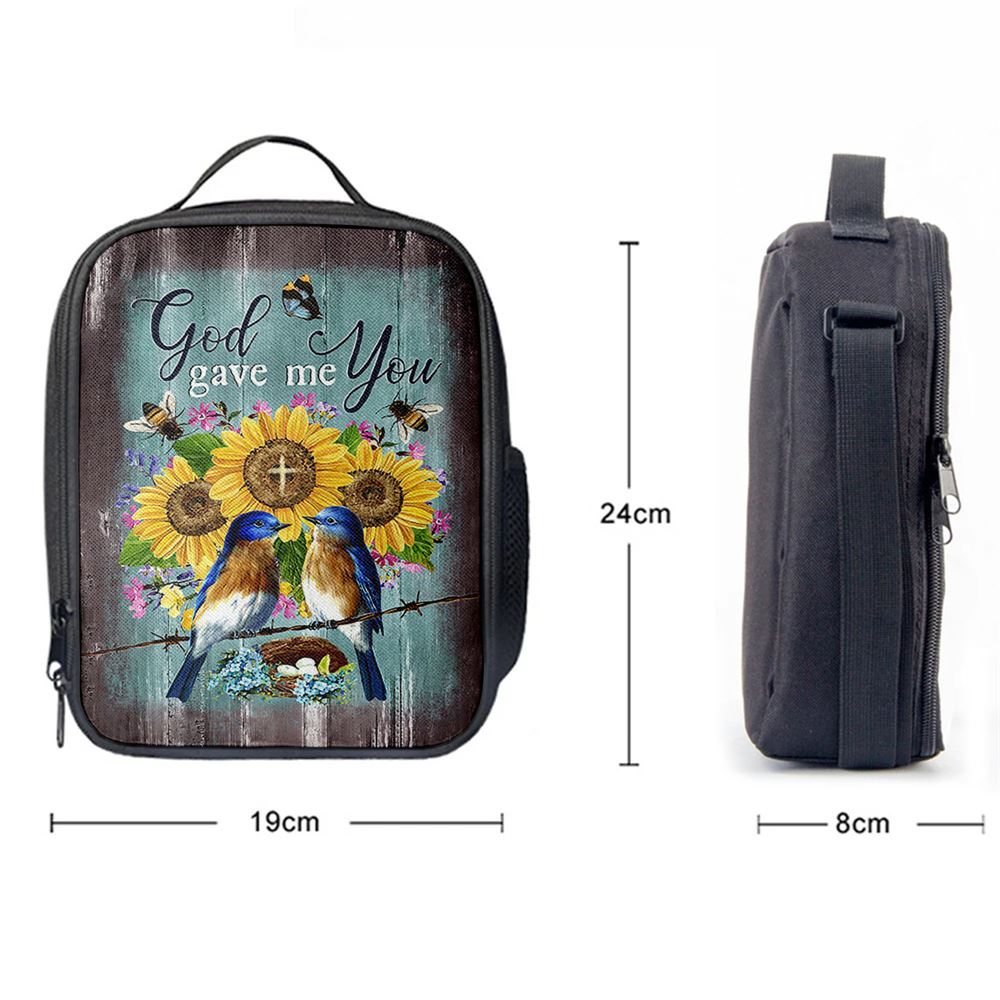 God Gave Me You Bird Nest Sunflower Butterfly Lunch Bag, Christian Lunch Bag, Religious Lunch Box For School, Picnic