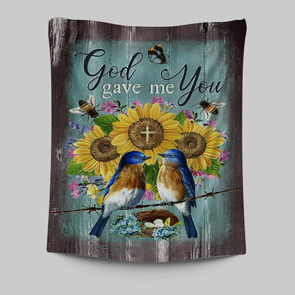 God Gave Me You Bird Nest Sunflower Butterfly Tapestry Art - Bible Verse Wall Art - Christian Inspirational Wall Decor