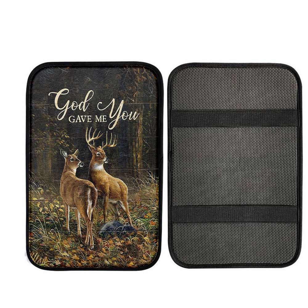 God Gave Me You Deer Into The Forest Car Center Console Cover, Christian Car Accessories