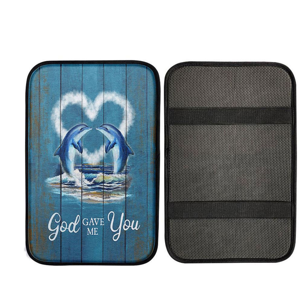 God Gave Me You Dolphin Blue Ocean Car Center Console Cover, Religious Car Interior Accessories