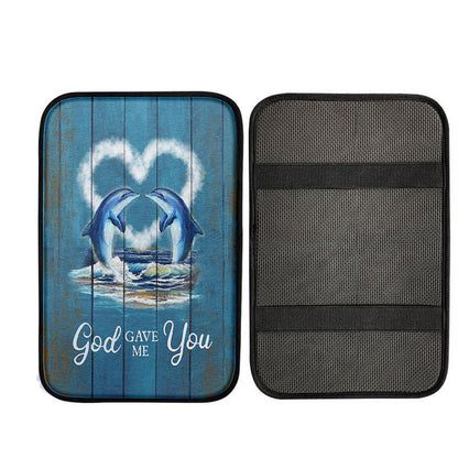 God Gave Me You Dolphin Blue Ocean Car Center Console Cover, Religious Car Interior Accessories