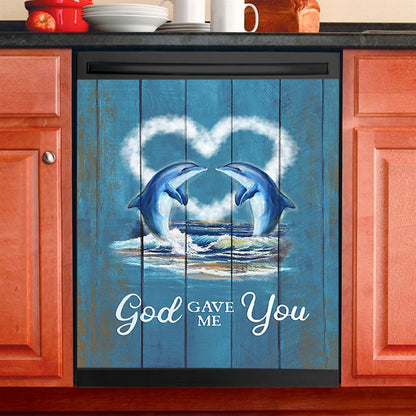 God Gave Me You Dolphin Blue Ocean Dishwasher Cover, Bible Verse Dishwasher Stickers, Christian Inspirational Kitchen Decor