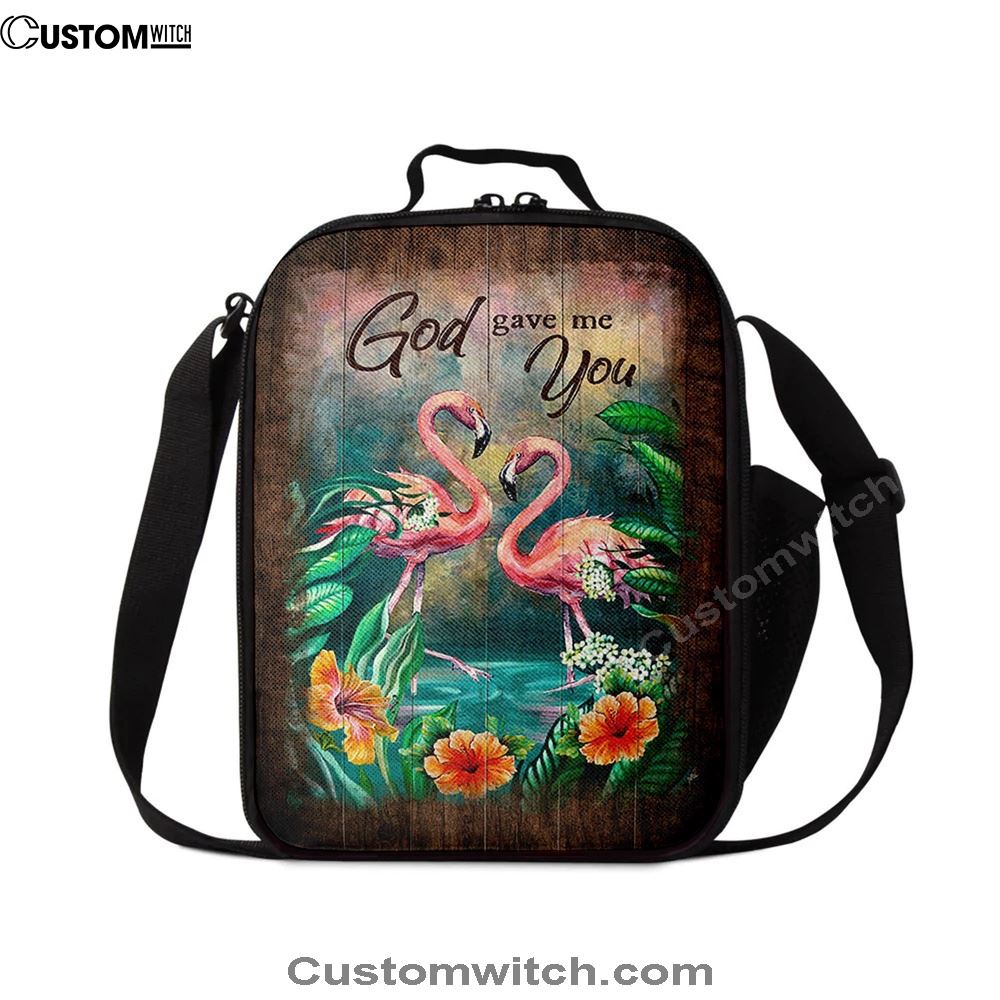 God Gave Me You Flamingo Hibiscus Lunch Bag, Christian Lunch Bag, Religious Lunch Box For School, Picnic