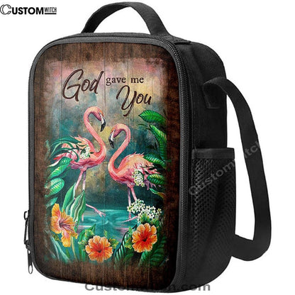 God Gave Me You Flamingo Hibiscus Lunch Bag, Christian Lunch Bag, Religious Lunch Box For School, Picnic