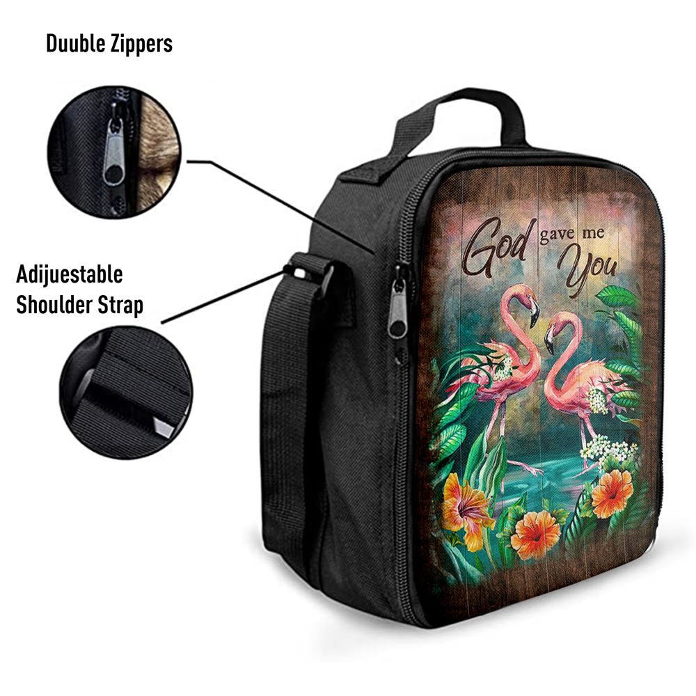 God Gave Me You Flamingo Hibiscus Lunch Bag, Christian Lunch Bag, Religious Lunch Box For School, Picnic