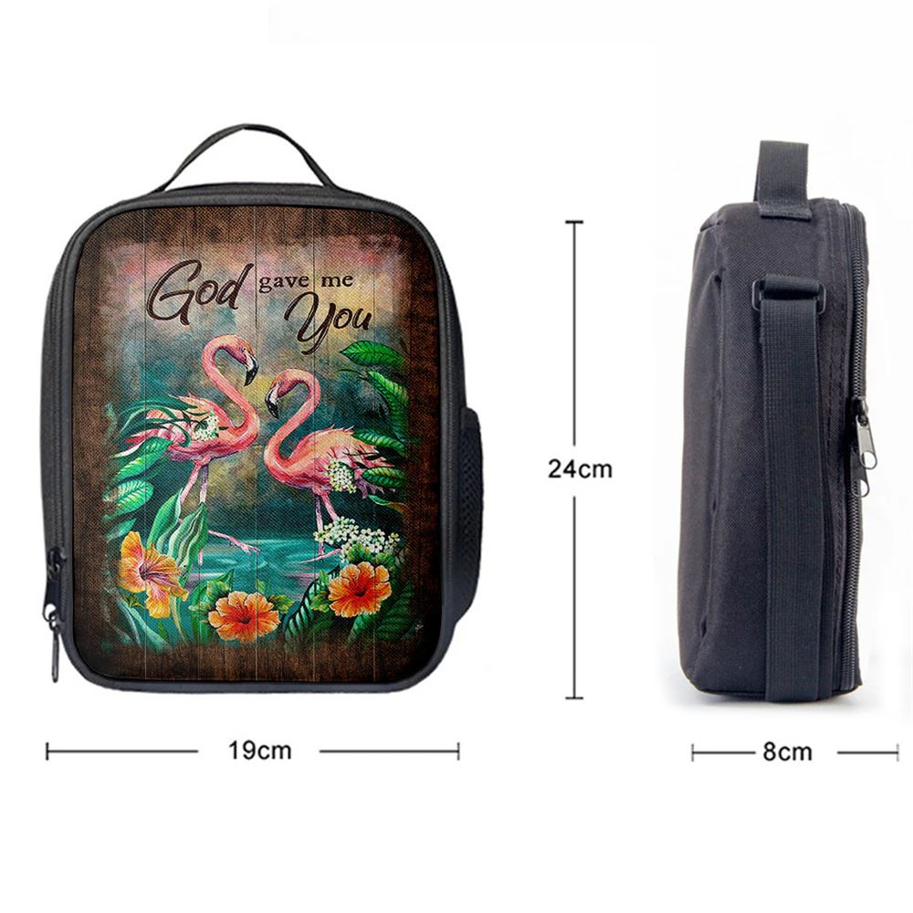 God Gave Me You Flamingo Hibiscus Lunch Bag, Christian Lunch Bag, Religious Lunch Box For School, Picnic