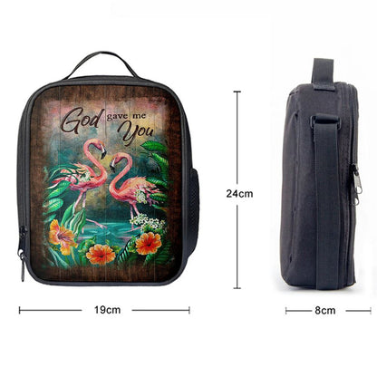 God Gave Me You Flamingo Hibiscus Lunch Bag, Christian Lunch Bag, Religious Lunch Box For School, Picnic