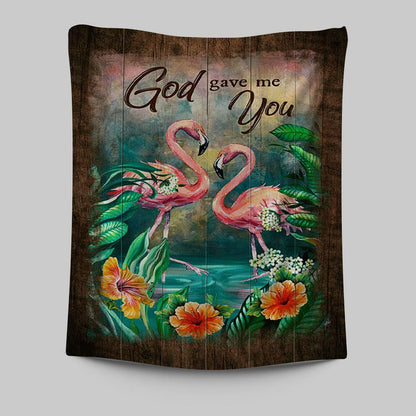 God Gave Me You Flamingo Hibiscus Tapestry Art - Bible Verse Wall Art - Christian Inspirational Wall Decor