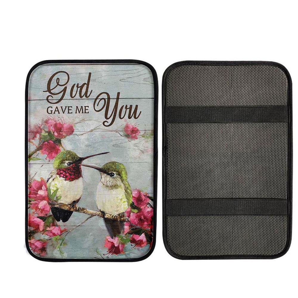 God Gave Me You Pink Flower Hummingbird Car Center Console Cover, Christian Car Accessories