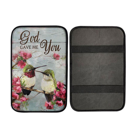 God Gave Me You Pink Flower Hummingbird Car Center Console Cover, Christian Car Accessories