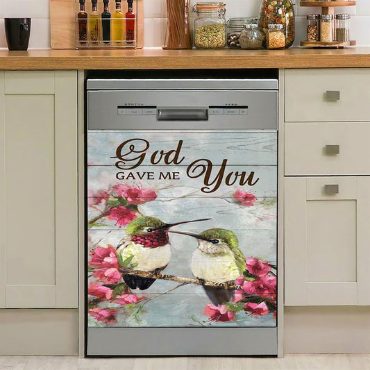 God Gave Me You Pink Flower Hummingbird Dishwasher Cover, Bible Verse Dishwasher Stickers, Christian Inspirational Kitchen Decor