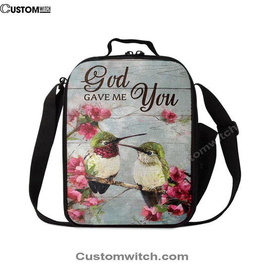 God Gave Me You Pink Flower Hummingbird Lunch Bag, Christian Lunch Bag, Religious Lunch Box For School, Picnic