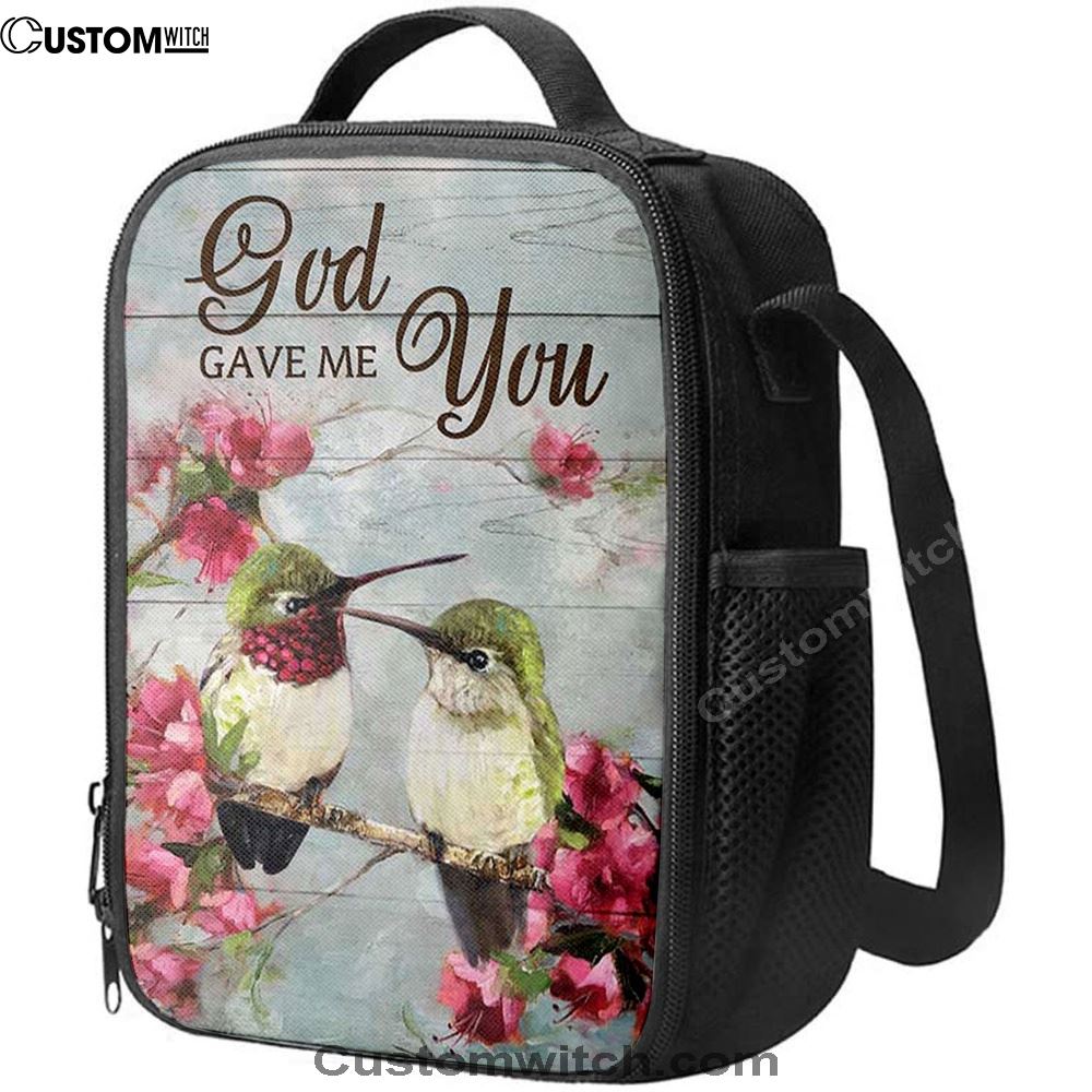 God Gave Me You Pink Flower Hummingbird Lunch Bag, Christian Lunch Bag, Religious Lunch Box For School, Picnic