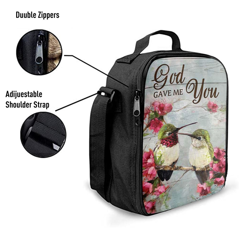 God Gave Me You Pink Flower Hummingbird Lunch Bag, Christian Lunch Bag, Religious Lunch Box For School, Picnic